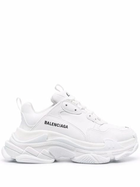 Balenciaga Triple S faux-leather Sneakers - Farfetch Balenciaga Women Sneakers, Balenciaga Shoes White, Balenciaga White Sneakers, Balenciaga Sneakers Outfit Women, Balenciaga Shoes Women, Balenciaga Triple S White, Shoes Png, White Balenciaga, Sneaker Outfits Women