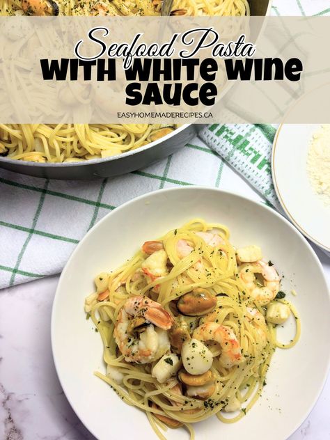 Pasta With White Wine Sauce, Seafood Pasta White Wine, Pasta With White Wine, Creamy Seafood Pasta, White Wine Pasta Sauce, Bowl Of Spaghetti, Prawn Pasta, Crab Pasta, Fancy Dishes