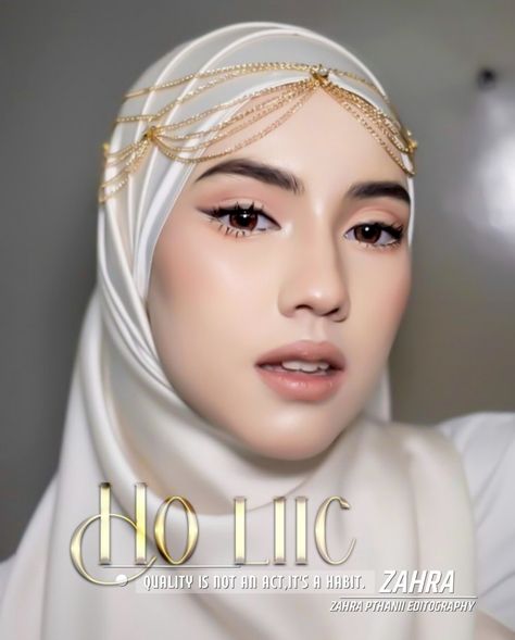 Gatsby Hijab Style, Dahlia Rizal, Headpiece Hijab, Gold Headpiece Wedding, Hijabi Wedding, Wedding Hijab Styles, Muslim Wedding Gown, Hijab Makeup, Minimal Wedding Dress