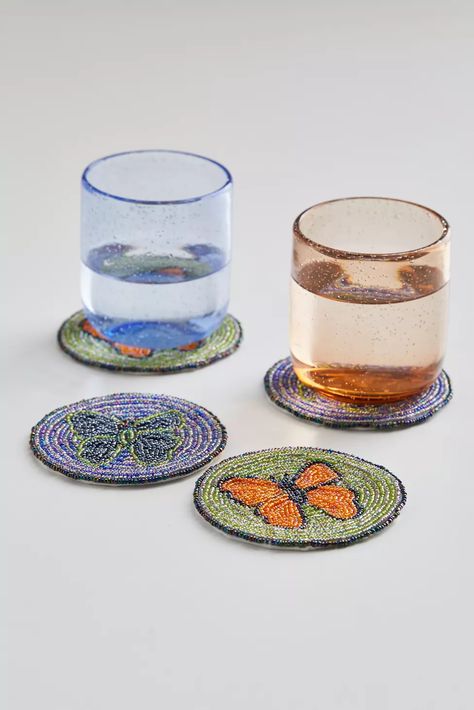 Tea Bag Holder, Retro Glasses, Chic Art, Colorful Butterflies, Hippie Chic, Cute Mugs, Beaded Embroidery, Coaster Set, Embroidery Patterns