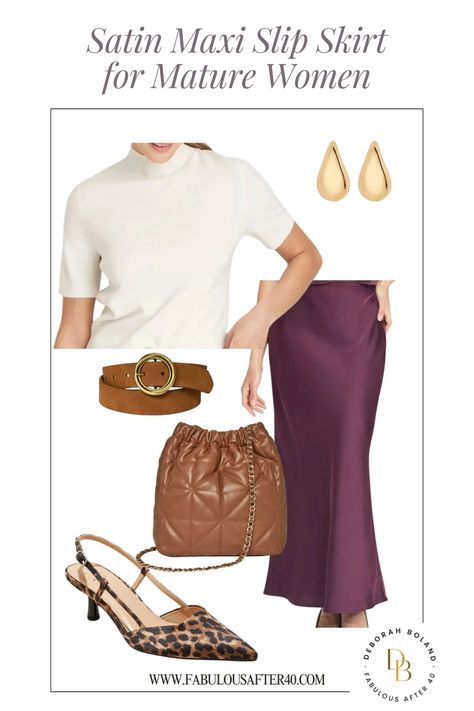 Discover the elegance of the satin maxi slip skirt, a must-have for mature women looking to elevate their wardrobe. This versatile piece combines comfort with sophistication, making it perfect for various occasions. Pair it with a tailored blouse for a chic office look, or dress it down with a casual tee for weekend outings. Our collection features stylish satin skirts for mature women that embrace femininity and confidence, ensuring you feel fabulous at any age. Embrace timeless style! Burgundy Skirt With Animal Print, Affordable Winter Outfits, Satin Skirt Outfit, Budget Outfits, Casual Night Out, Fashion Trends Winter, Satin Maxi, Slip Skirt, Wardrobe Style