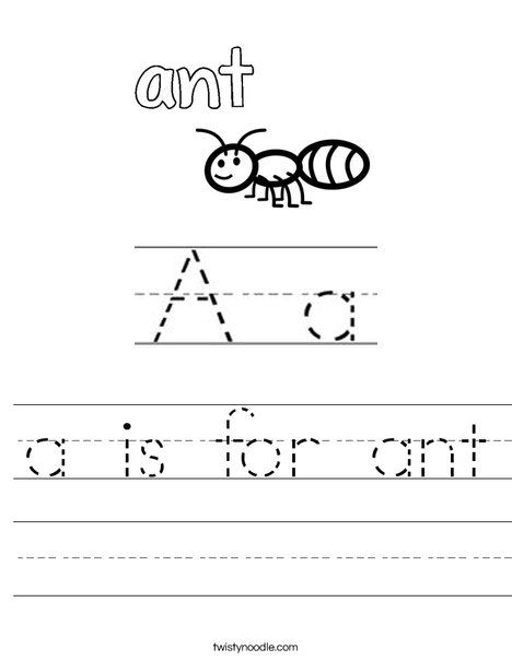 a is for ant Worksheet - Twisty Noodle Ant Worksheet Preschool, Ant Worksheet, A For Ant, A Is For Ant, Ant Lesson, Ants Activities, Learning Folder, Tutoring Ideas, Transportation Worksheet