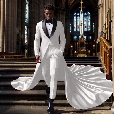 Royal Wedding Tuxedo, Cream Groom Attire, Black And White Tuxedo Men, Future Mens Fashion, Fancy Tuxedo For Men, Men’s Wedding Fashion, Best Men Wedding Outfit, Vampire Suit Men, Non Traditional Wedding Suit