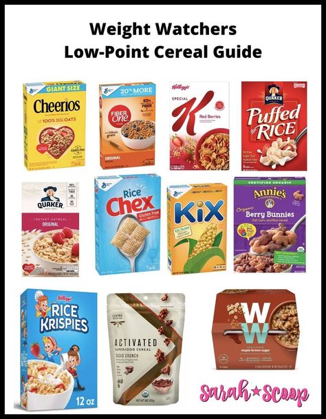 Weight Watchers Low-Point Cereal Guide | Sarah Scoop Weight Watcher Cereal, Ww Cereal, Cereal Calories, Low Calorie Cereal, Breakfast Starters, Low Points Weight Watchers, Special K Cereal, Ww Snacks, Quaker Instant Oatmeal