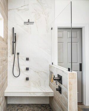 Sara Lynn Brennan Interiors Sara Lynn, Accessible Bathroom Design, Master Bath Shower, Bathroom Shower Design, Bathroom Shower Walls, Eclectic Bathroom, Bathroom Redesign, Bathroom Remodel Designs, Bathroom Remodel Shower