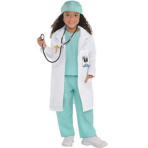 Toddler Doctor Costume, Doctor Fancy Dress, Doctor Halloween Costume, Doctor Halloween, Teal Scrubs, Toddler Costumes Girl, Party City Costumes, Doctor Coat, Doctor Dress