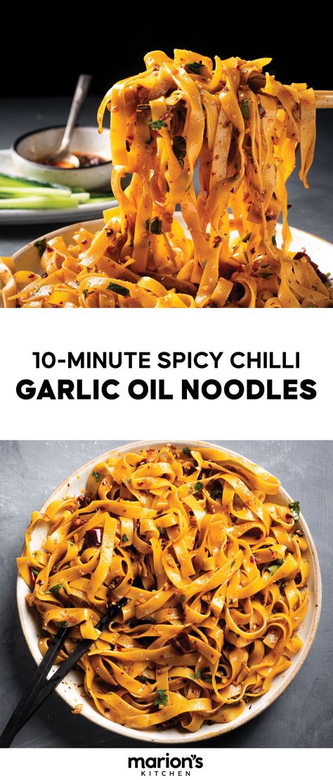 Marion Grasby's 10-minute Spicy Chilli Garlic Oil Noodles Noodles With Chilli Oil, Recipes With Black Vinegar, Chilli Crisp Noodles, Recipes With Chilli Oil, Sweet Chilli Noodles, Dark Soy Sauce Recipe, Chilli Oil Pasta, Dry Noodle Recipe, Garlic Chilli Oil Noodles