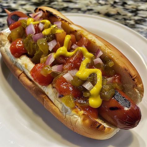 🌭 Experience the classic taste with our Classic American Hot Dog! #HotDogHeaven 🍽️ Classic American Hot Dog 🛒 Ingredients: Hot dogs: 4 Hot dog buns: 4 Mustard Ketchup Relish Onions, chopped 👩‍🍳 Instructions: Cook: Grill hot dogs until golden. Assemble: Place in buns with mustard, ketchup, relish, and onions. 🌟 Bite into nostalgia with our Classic American Hot Dog. Every bite is a delight! #ClassicEats Obx Midsummer, Hot Dog Aesthetic, Hot Dog Dinner, Grill Hot Dogs, Hotdogs Recipes, American Hot Dog, Midsummer Party, Hot Dog Recipe, American Hot Dogs