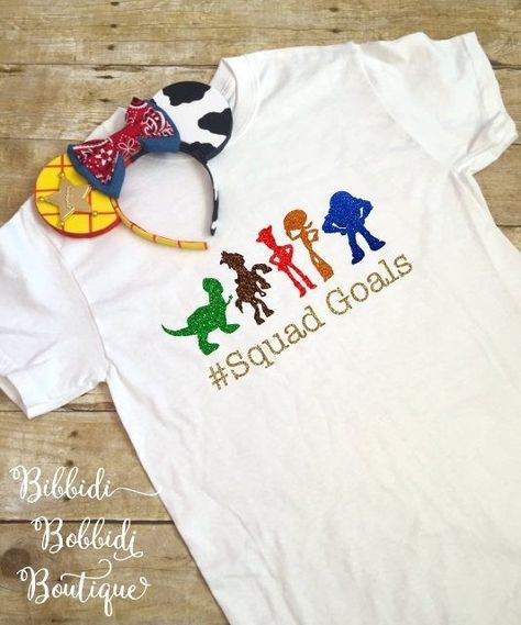 Squad Goals Shirt, Bibbidi Bobbidi Boutique, Toy Story Land, Toy Story Shirt, Disney Trip Shirts, Diy Disney Shirts, Toy Story Birthday Party, Womens Disney Shirts, Family Vacation Shirts