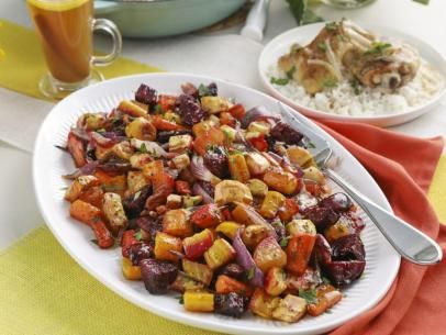 Roasted Vegetables with Maple Glaze Recipe | Kardea Brown | Food Network Pudding Balls, Maple Glaze Recipe, Veggie Marinade, Kardea Brown, Yummy Vegetables, Root Vegetables Recipes, Couples Date Night, Vegetables Dishes, Veggie Recipe