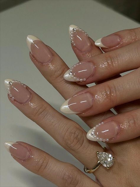 Engagement Nails, Fest Temaer, Graduation Nails, Nude Nail Designs, Makeup Idea, Pearl Nails, Nails Wedding, Bride Nails, Nail Length