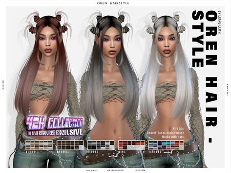 The Sims Resource - Y2K Oren Hairstyle Leah Lillith, Feminine Hair, Sims 4 Piercings, Half Updo Hairstyles, Cc Hair, Makeup Cc, Y2k Hair, Y2k Hairstyles, Sims 4 Teen