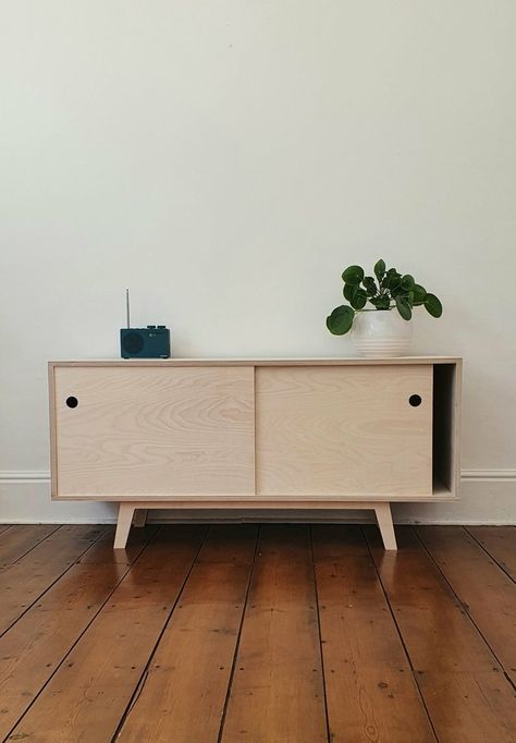 Large Sliding Door, Plywood Sideboard, Plywood Wall Paneling, Plywood Art, Sideboard Sliding Doors, Sideboard Tv, Plywood Projects, Low Sideboard, Plywood Walls