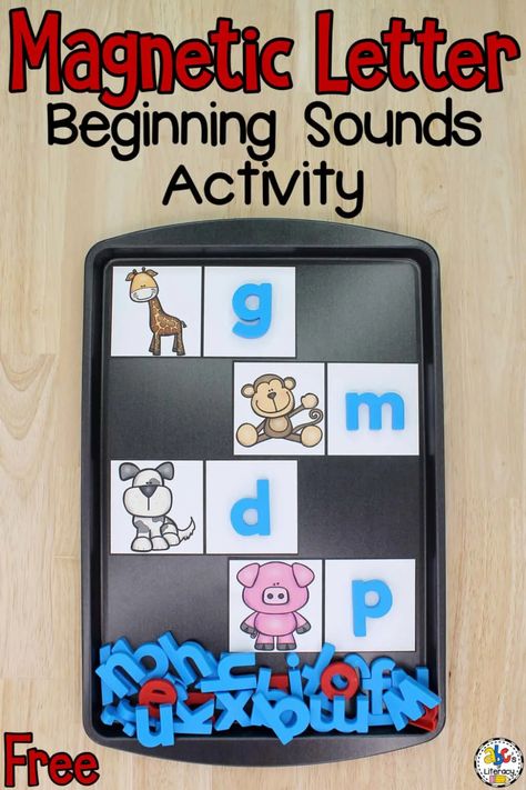 This Magnetic Letter Beginning Sounds Activity is a fun resource for pre-readers and beginning readers to practice identifying initial sounds! Beginning Sound Picture Cards, Preschool Letter Sound Activities, Family Literacy Night Activities, Letter Matching Preschool, Letter Land, Initial Sound Activities, Kindergarten Reading Centers, Magnet Activities, Letter Sound Activities