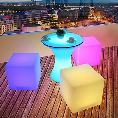 29" H Color Changing LED Light Up Stool Table Pub Club Lounge Party Tray Stand LED Furniture (Cocktail Table) - - Amazon.com Cube Seat, Glow Table, Cube Chair, Led Cube, Light Party, Colored Led Lights, Lounge Party, Chill Time, Mood Lamps