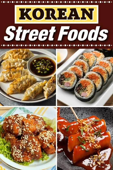 Bring the flavors of Korea home with these yummy Korean street foods. From sweet and savory to spicy, this list has it all - including crispy bugs! Sauce For Street Foods, Korean Authentic Food, Korean Starters, Korean Sweets Recipe, Simple Korean Recipes, South Korean Food Recipes, Korean Snacks Recipe, Korean Party Food, Korean Food List