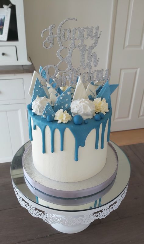 Blue Drip Cake, Chocolate Shards, Drip Cake, Cake Gallery, Drip Cakes, 80th Birthday, Congratulations Card, Cute Cakes, How To Make Cake