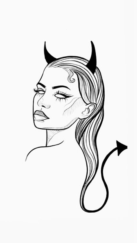 Virgo Tattoo Stencils, Evil Woman Drawing, Siluette Tattoo, Female Devil Tattoo, Blackwork Tattoo Sketch, Female Body Line Art, Pop Art Tattoos, American Traditional Tattoo Ideas, Traditional Tattoo Ideas