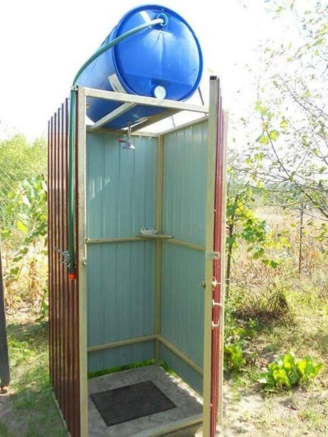 Outdoor Shower Diy, Outdoor Bathroom Design, Outdoor Toilet, Diy Shower, Outdoor Bathrooms, Pole Barn Homes, Barn House Plans, Metal Buildings, Outdoor Shower