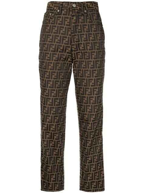 FENDI PRE-OWNED Zucca pattern cropped trousers - Brown Fendi Pants, Jeans Brown, Monogram Pattern, Yoko London, Printed Trousers, Pants Design, Straight Leg Trousers, Cropped Trousers, Environmental Impact