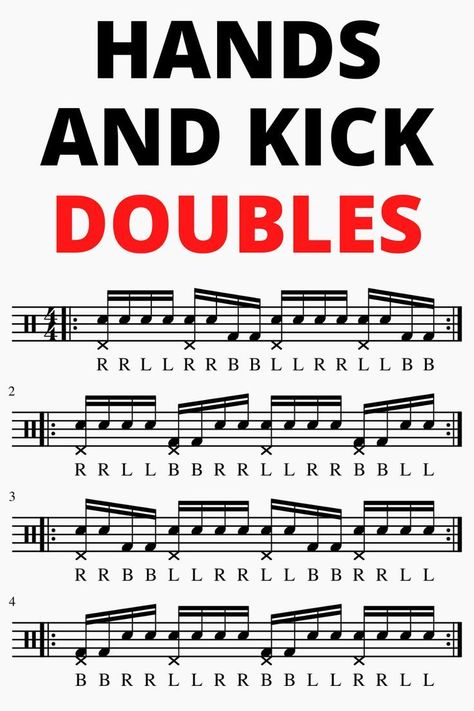 HANDS AND KICK DOUBLES - Drum independence exercise - Yanick drums - Instagram Drum Rudiments, Popular Piano Sheet Music, Learn Drums, Music Theory Lessons, Drums Sheet, Drum Sheet Music, Drum Music, Music Chords, Violin Sheet Music