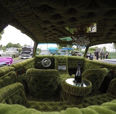 Purple Car Interior Aesthetic, Green Car Interior, Cozy Car Interior, Hippie Car, Car Deco, Girly Car, Car Things, Car Essentials, Cool Vans