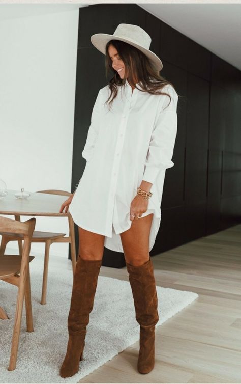 Oversized Button Up Shirt Dress, Button Up Dress Outfit, Parisian Style Outfit, Oversized Button Up Shirt, Outfit Botas, Button Up Shirt Dress, Fancy Fits, Country Fashion, White Shirt Dress