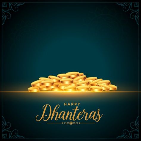 Happy dhanteras festival golden coins ba... | Free Vector #Freepik #freevector #background #banner #gold #card Happy Dhanteras Hd Images, Dhanteras Creative Ads, Dhanteras Images, Happy Dhanteras Wishes, Indian Festival Of Lights, Golden Coins, Frame Wallpaper, Navratri Wishes, Diwali Lights