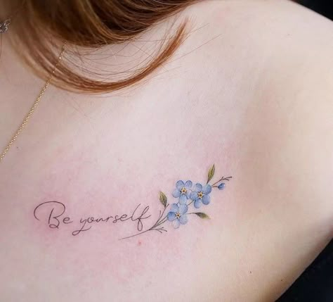 Forget-Me-Not Tattoos: Symbolic Meanings Small Flower Tattoos With Words, Small Flower Tattoos For Women, Forget Me Not Tattoo, Favorite Tattoos, Special Tattoos, Small Flower Tattoos, Tattoos For Women Flowers, Flower Tattoo Shoulder, Initial Tattoo