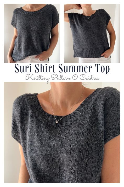 Suri Shirt Summer Top Knitting Pattern - Knitting Pattern Knit Cotton Pattern, Knitting Tshirt Pattern, Cotton Knitting Patterns Summer Tops, Lightweight Knit Sweater Pattern, Cotton Knit Top Pattern Free, Knitting Patterns Shirt, Free Knit Top Patterns For Women, Knitting Patterns Cotton Yarn, Summer Tee Knitting Pattern