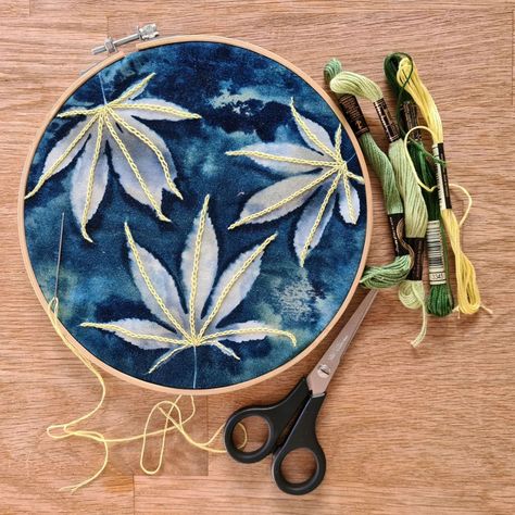 It's been a while since I've done any embroidery, and this little cyanotype is still a work in progress. However, as it's #worldembroideryday I thought I would share it anyway. It might even motivate me to finish it soon! 🪡🧵🍃💚💙 Wet cyanotype on cotton fabric with acer leaves. #cyanotype #wetcyan #wetcyanotype #cyanotypeonfabric #textilecyanotype #leafprint #embroidery #embroideredcyanotype #workinprogress #sewingproject #slowstitching Embroidery On Cyanotype, Cyanotype Embroidery, Tryna Recreate, Cyanotype Ideas, Wet Cyanotype, Motivate Me, Embroidery Leaf, Philippians 4 13, A Work In Progress