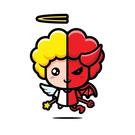 Angel Drawing Easy, Half Angel Half Demon, Angel And Devil Costume, Angel Y Diablo, Angel Cartoon, Angel Vector, Angel Illustration, Guan Yu, Arte Doodle