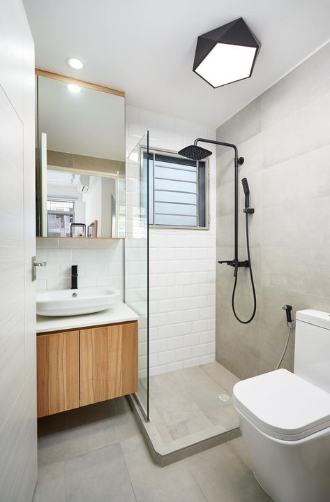 Check out this Scandinavian-style HDB Bathroom and other similar styles on Qanvast. Minimalist Small Bathrooms, Wc Decoration, Small Space Bathroom Design, Toilet And Bathroom Design, Bathroom Design Small Modern, Small Bathroom Layout, Minimalist Bathroom Design, Bilik Air, Small Bathroom Interior