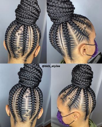 Carefree Bun with Feed-In Braids Feed In High Bun, Feed In Ponytail, Half Braid, Tight Braids, Braids Ideas, Braided Hairdo, Hair Adviser, Small Braids, Feed In Braid