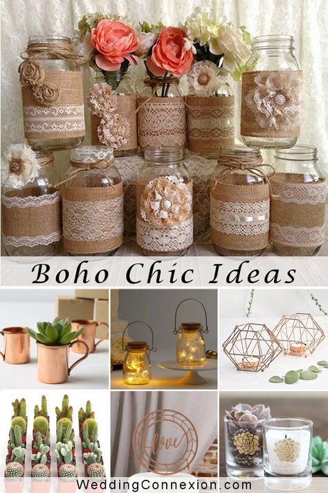 Shabby Chic Wedding Ideas, Simple Diy Boho Wedding Decor, Boho Style Table Decor, Bohemian Centerpieces Boho Chic, Boho Summer Wedding Decor, Boho Chic Decorations Party, Inexpensive Boho Wedding Decor, Boho Wedding Shower Table Decor, Wedding Decor Boho Chic