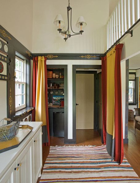 Curtain Call Using Curtains To Separate Rooms, Separate Rooms With Curtains, Curtain Separation Room Dividers, How To Separate Rooms, Pantry Curtain, Victorian Room Divider, Litchfield Connecticut, Victorian House Renovation, Curtain Divider