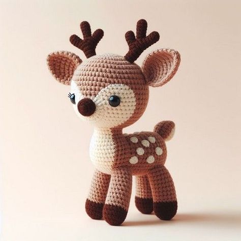 Deer Crochet Pattern Free Amigurumi, Deer Amigurumi Pattern, Bambi Crochet Pattern, Crocheted Deer Patterns, Bambi Crochet Pattern Free, Crochet Fawn Pattern Free, Free Crochet Deer Pattern, Free Deer Crochet Pattern, Crochet Woodland Animals Free Pattern