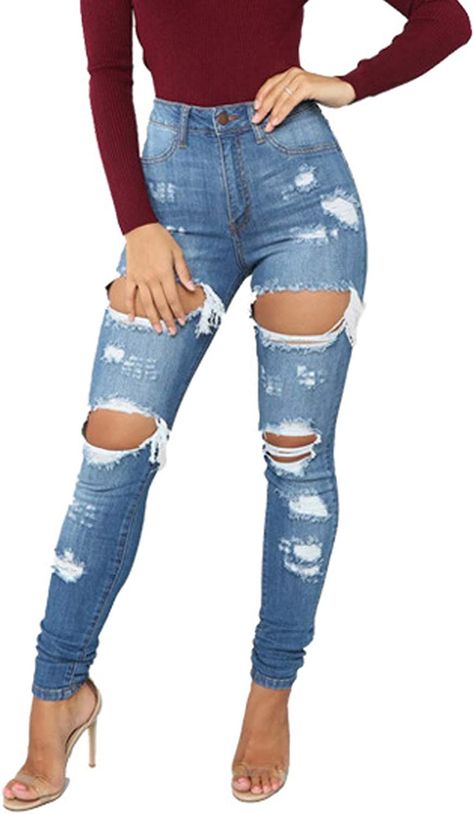 Tattered Jeans, Denim Style Casual, Womens Boyfriend Jeans, Ripped Denim Pants, Pants Comfy, Jeans Models, Light Jeans, Looks Party, Denim Capris