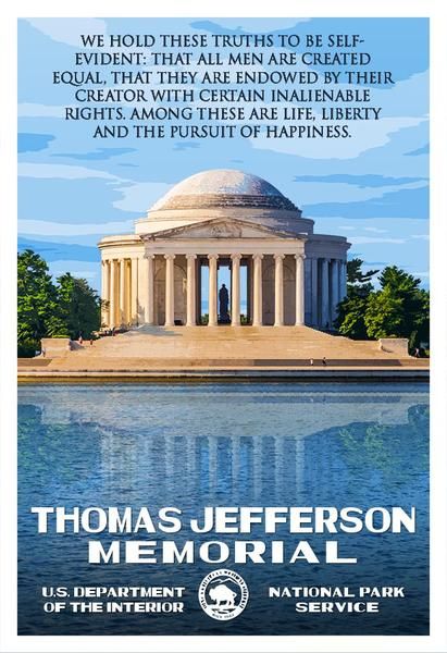 Memorial Poster, America Washington, Works Progress Administration, Jefferson Memorial, The Declaration Of Independence, Study Photography, American Travel, University Of Virginia, National Park Posters