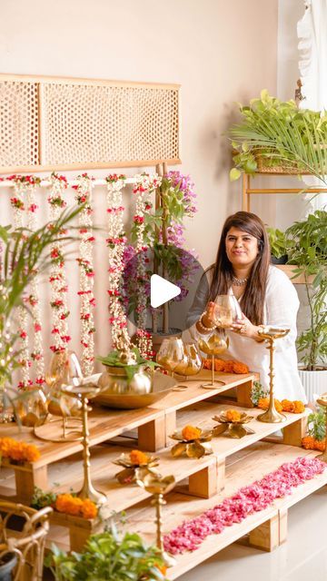 Sumati Jumrani on Instagram: "Super excited for Gannu's aagaman this year🥰 Can't wait for his arrival anymore🎉 Here's how we created this Ganesha setup last year with decorative products from @shoppers_stop 🌸  Wooden pallets used in creating steps are from @goboho.decor   We will post more videos from this year soon. Meanwhile you can enjoy and take inspo from our Ganesha posts from last year🙏  Shot by @yash_chokshi 🎥  (Ganpati setup, Ganesha, Ganpati pandal, Ganpati decor, ganesh chaturthi)" Diwali Pooja Setup, Diwali Pooja Decoration, Pooja Setup, Ganpati Pandal, Ganpati Decor, Ganesh Chaturthi Decoration, Pooja Decor, Diwali Pooja, Decoration For Ganpati