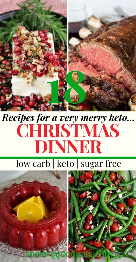 Have the best Christmas dinner ever! Low Carb and Keto Christmas Dinner Recipes is a compilation of the best ketogenic and low carb versions of your favorite holiday recipes. Pick and choose your favorites to plan a perfect holiday dinner. Prime rib, ham, stuffing, mashed cauliflower, brussel sprouts, green beans, cranberry jello, and delicious desserts. These healthy recipes are so delicious you'll never know you're on a diet! #christmas #keto #lowcarb #holidayrecipes Ham Stuffing, Cauliflower Brussel Sprouts, Keto Christmas Dinner, Recipes For Christmas Dinner, Low Carb Christmas Recipes, Christmas Keto, Christmas Dinner Recipes, Cranberry Jello, Low Carb Christmas