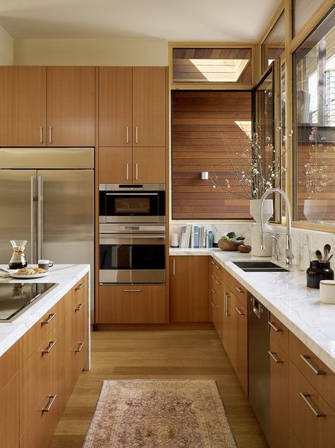 Photo 1 of 6 in 6 Integrated Appliances Sure to Make Your Kitchen Super Sleek - Dwell Galley Kitchens, Mid Century Modern Kitchen, Integrated Appliances, Kitchen Room Design, Design Board, Wooden Cabinets, Counter Tops, Kitchen Cabinet Design, Wood Kitchen