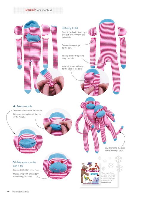 Sock Monkey Pattern, Diy Sock Toys, Monkey Crafts, Sock Doll, Sock Dolls, Sock Monkeys, Upcycle Clothes Diy, Sock Toys, Cute Sewing Projects