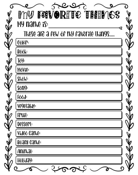 All About Me Worksheet For Adults, About Me Worksheet For Adults, All About Me Printable For Adults, Fill In The Blanks Worksheets For Adults, Favorite Things List For Kids, All About Me Template For Adults, My Favorite Things List Free Printable, My Favorites List Template, My Favorite Things List For Kids