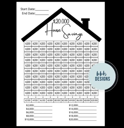 20k House Savings Tracker Instant Download Printable | Etsy House Saving Challenge, 20 000 Savings Plan, House Saving Plan, House Savings Plan, Savings Plan Biweekly, Saving Change, House Savings Tracker, 20k Savings Challenge, 20k Savings