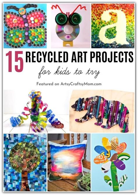 These art projects using recycled materials are perfect examples of turning trash into treasure! Go ahead & gather all your 'junk' - we're making art! Earth Day Projects Recycled, Recycled Materials Art Projects, Recycled Art Projects For Kids, World Forestry Day, Global Recycling Day, Magazine Wall Art, Recycled Material Art, Art From Recycled Materials, Crayon Monogram