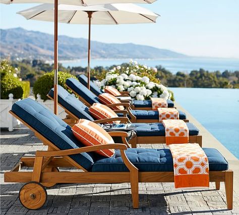 Hampstead Teak Single Chaise - Honey | Pottery Barn Pvc Furniture Plans, Diy Furniture Chair, Poolside Decor, Pool Lounge Chairs, Chairs Design, Upcycled Furniture Diy, Best Outdoor Furniture, Pool Lounge, Casa Container