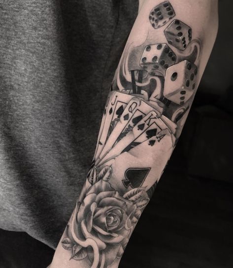 Kitsune Tattoo, Husband Tattoo, Mangas Tattoo, Dice Tattoo, Men Tattoos Arm Sleeve, Forearm Sleeve Tattoos, Card Tattoo, Forearm Tattoo Men, Beauty Tattoos