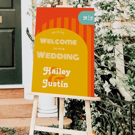 Vintage retro 70s terracotta arch welcome wedding foam board Color Palette Modern, Wedding Foam Board, Orange Terracotta, Arch Wedding, Bright Wedding, Be My Bridesmaid Cards, Bold Fonts, Wedding Color Palette, Welcome To Our Wedding