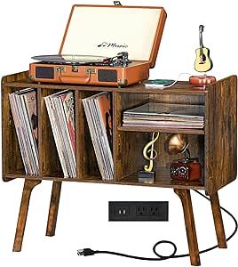 Lerliuo Record Player Stand with Charging Station Holds Up to 220 Albums, Large Turntable Stand with 4 Cabinet, Mid-Century Record Player Table,Brown Vinyl Holder Storage Shelf for Bedroom Living Room Vinyl Holder, Modern Record Player, Audio Cabinet, Record Player Table, Record Player Cabinet, Shelf For Bedroom, Record Storage Cabinet, Mid Century Storage, Turntable Stand